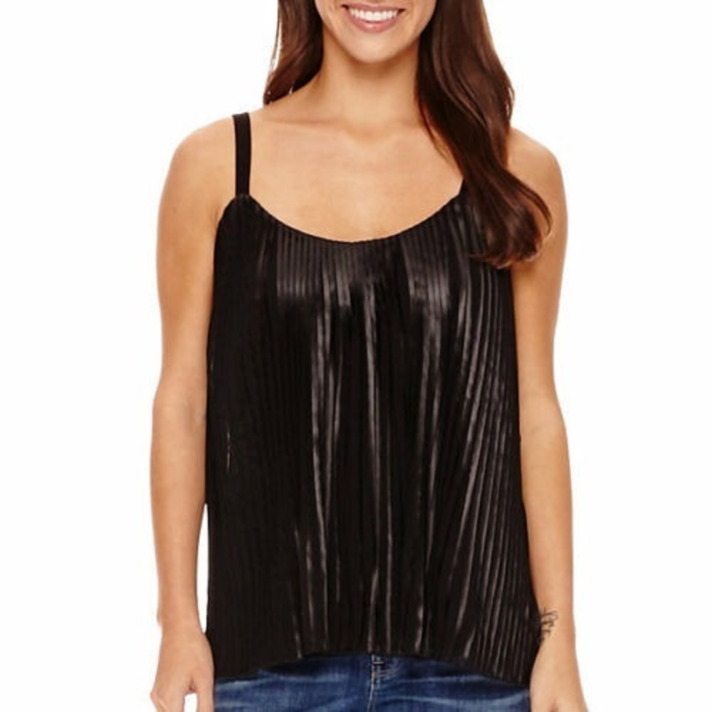 a.n.a A New Approach Black Pleated Blouse PXS XS Petite Lined Stretch $48
